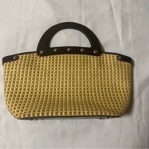 Maxx New York Elegant Tan and Black Woven Tote Bag